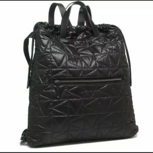 Michael Kors Winnie Large Quilted Nylon Black Convertible Drawstring Backpack FS